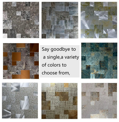 Peel And Stick Metal Backsplash Tiles For Kitchen Walls, Slick Self Adhesive Aluminum Mosaic Sticker, 10 Sheets, color variations