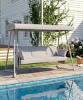 Oversized Outdoor Porch Swing With Adjustable Backrest And Canopy 2 In 1 Swing Bed 800 Lbs Capacity Removable Cushions by a pool
