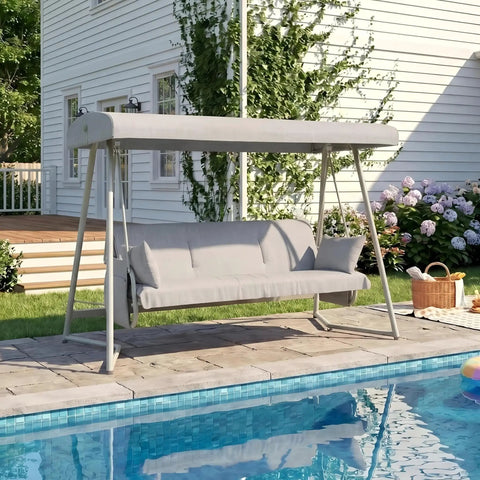 Oversized Outdoor Porch Swing With Adjustable Backrest And Canopy 2 In 1 Swing Bed 800 Lbs Capacity Removable Cushions by a pool