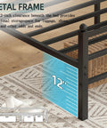 Built Like A Tank Metal Platform Bed Frame With Headboard And Footboard, 14 Inch Full Size Steel Slat Base, No Box Spring Required, Quiet Comfort With Ample Underbed Storage, No Fuss Assembly, Black showing 12 inch clearance for storage.