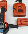 Professional Cordless Cut Off Tool Kit With Two 18V Batteries And Charger Includes Twenty Five Precision Cutting Discs on white background.