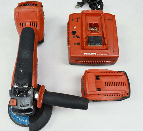 Professional Cordless Cut Off Tool Kit With Two 18V Batteries And Charger Includes Twenty Five Precision Cutting Discs on white background.