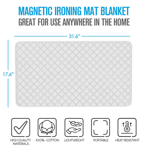 Ironing Mat For Any Flat Surface Portable Magnetic Ironing Pad Thick Quilted Dryer Top Protector, 31.6 x 17.6 in, 100% cotton