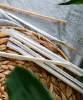Agave Fiber Straws 1000 Count Individually Wrapped 8.2 Inch Biodegradable Eco Friendly Plant Based Reusable Alternative To Paper And Plastic Straws For Everyday Kitchen And Bar Use, wrapped straws on woven mat