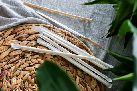 Agave Fiber Straws 1000 Count Individually Wrapped 8.2 Inch Biodegradable Eco Friendly Plant Based Reusable Alternative To Paper And Plastic Straws For Everyday Kitchen And Bar Use, wrapped straws on woven mat
