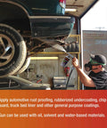 Professional Grade Lightweight Pneumatic Undercoating Spray Gun For Automotive Rust Proofing in action, applied on vehicle underside.