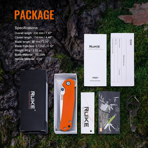 Package of Your Go To Everyday Carry Folding Pocket Knife With 3.39 Inch 14C28N Blade, G10 Handle, and multitool included