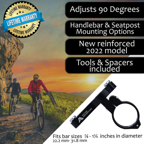 Locking Bike Water Bottle Holder Adapter for Handlebar or Seat Post Black Anodized Cage Mount Adjustable MTB Road Bike Bottle Cage