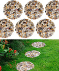 Polished River Rock Stepping Stones For Garden Pathway With Mesh Backing Nine Inch Pebble Paver Mats Six Pack on lawn