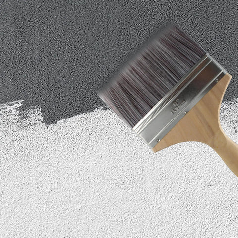 6 Inch Wide Soft Bristle Paint Brush For Decks And Masonry Flat Stain Brush With Wooden Handle applying stain on surface