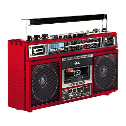 Dope Red Boombox With Bluetooth MP3 Converter From Radio To Cassette featuring dual 3 inch speakers and cassette display