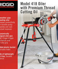 One Gallon Oiler With Premium Thread Cutting Oil And One Gallon Endura Clear Thread Cutting Oil Kit setup on tripod