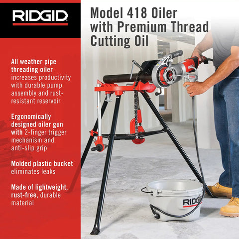One Gallon Oiler With Premium Thread Cutting Oil And One Gallon Endura Clear Thread Cutting Oil Kit setup on tripod