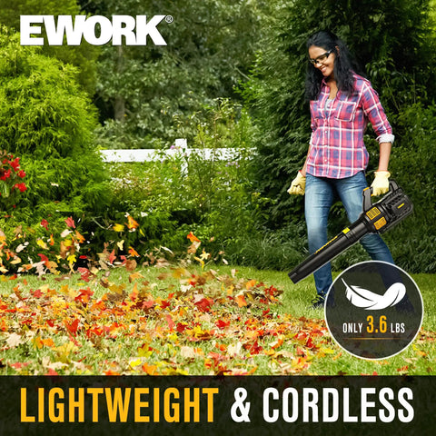 Person using Cordless Leaf Blower 550 CFM 150 MPH Turbo Power With Dual 4.0Ah Batteries And Fast Charger in garden