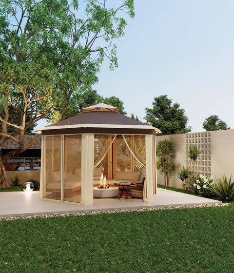 Pop Up Canopy Tent 13x13 Ft Instant Gazebo With Mosquito Netting Enclosure, UV Protection, in a garden setting