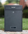 Wall Mounted Locking Vertical Dropbox Mailbox For Secure Mail Delivery In Durable Black Galvanized Steel Outside