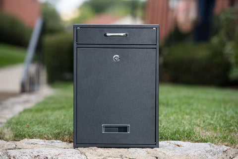 Wall Mounted Locking Vertical Dropbox Mailbox For Secure Mail Delivery In Durable Black Galvanized Steel Outside