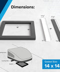 RV Camper Roof AC Gasket Kit 14 Inch By 14 Inch With Waterproof Compression Seal Self Adhesive Picture Frame Gasket And Leveling Pads Three Piece Set For Roof Mounted Air Conditioner showing gasket and pads dimensions