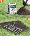 Heavy Duty Lawn Leveling Rake With 6 Ft Handle, 48 By 10 Inch Stainless Steel Leveler smoothing soil with peat moss in garden