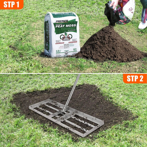 Heavy Duty Lawn Leveling Rake With Steel Construction, 180 Degree Rotating, Six Foot Handheld Grass Leveler And Topdressing Spreader Tool leveling soil on lawn