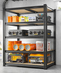 72.05 Inch Tall Heavy Duty Garage Shelving Unit Built Tough With 2300 Lb Capacity Steel Frame No Collapse Design Stable Shelves For Garage Basement Or Pantry Storage And Organization. black steel garage shelving unit with tools and storage bins