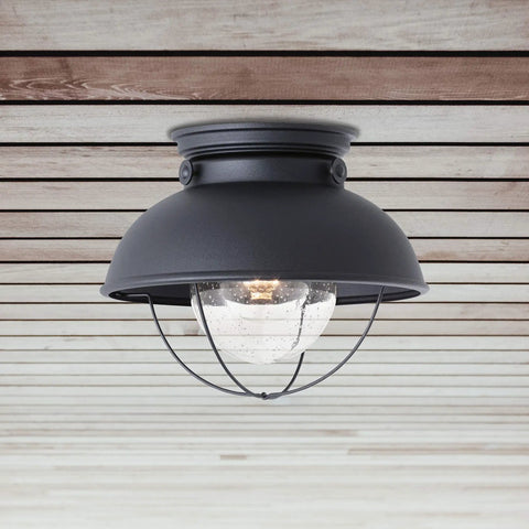Sebring 8869-12 Outdoor Ceiling Flush Mount Light in black finish with single bulb, wet location rated for patios.