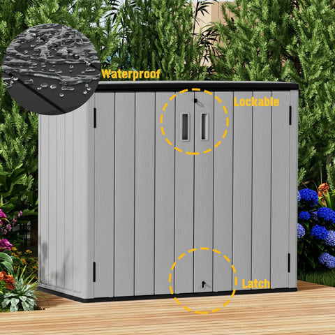 Large Outdoor Storage Box Resin Sheds With Lockable Waterproof Cabinet, HDPE panels, in garden setting, 37 cu ft capacity