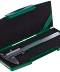 Vernier Caliper 0 To 150 mm And 0 To 6 Inches Stainless Steel With Satin Chrome Reading Surface in green storage case