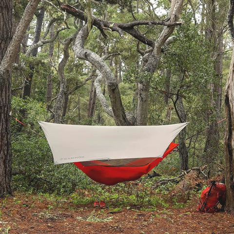 Mantis Ultralight Hammock With Mosquito Net And Storage Bag For All Seasons, Featherlight Levitas 20D Nylon Ripstop Fabric, Ember Orange, in forest