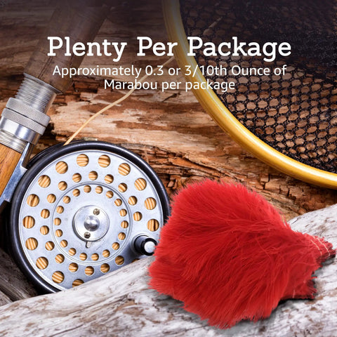 Go To Marabou Feathers For Fly Tying Bundle soft natural marabou next to fishing reel, 0.3 ounce pack shown