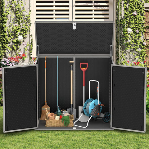 Horizontal Outdoor Storage Shed With Double Lockable Doors 4.6 Ft By 4.1 Ft Resin Construction Water Resistant And Weatherproof