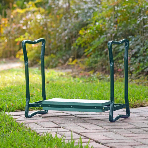 Two In One Foldable Garden Kneeler And Seat With Cushioned EVA Foam For Back And Knee Relief, Heavy Duty Metal Frame on lawn