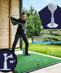 Golfer using adjustable unbreakable rubber golf tees for mats and practice, range ready for driving range and golf simulators.