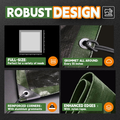 Tough As Nails Heavy Duty 8x10 Foot Waterproof Tarp 9 Mil Thick Finished Size Poly Tarp Cover With Metal Grommets and Reinforced Edges