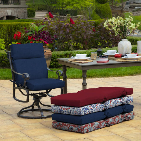 Comfy Outdoor Chair Cushion Set 21 By 20 Inch Seat With 21 By 24 Inch Back Cushion Rainproof And Fade Resistant Eco Friendly PFAS Free C0 Treated 100 Percent Polyester Fits Most Standard Outdoor Dining Chairs Sapphire Blue Leala on outdoor swivel chair by dining table.