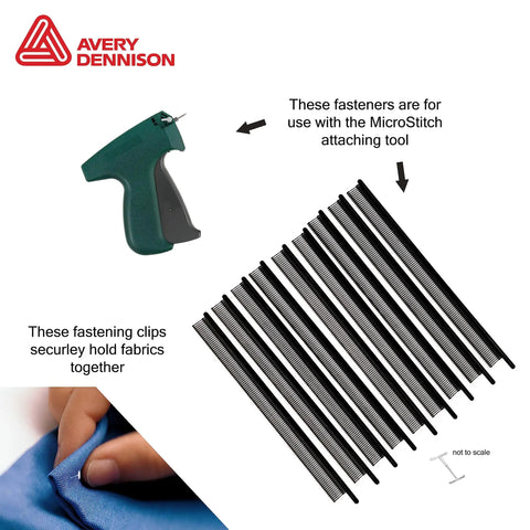 Black 4.4mm Fastener Refills For Micro Stitch And Micro Tach Tools, 1200 Count, Easy Load For Upholstery And Fabric Projects, Fits Leather And Craft Work, Model 11173, Heavy Duty Quick Load Refills Pack shown with tool and fasteners