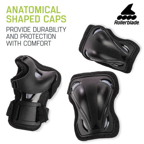 All In One Three Pack Inline Skating Protective Gear Set With Knee Pads Elbow Pads And Wrist Guards For Unisex Adults Black Size Small