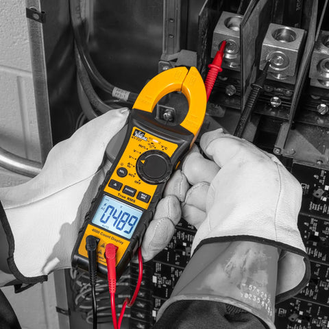 Digital AC Clamp Meter 0 to 400A and 0 to 600V AC and DC, TRMS, NCV, Diode Testing, Backlit Display, Probe Holder, CAT III 600V, Pro Grade Electrician Must Have for Precise Readings used on electrical panel