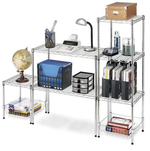 Heavy Duty Wire Shelving Unit With Metal Storage Shelves, Stacking Shelf With Basket, Easy Assembly Home Organizer for office supplies.