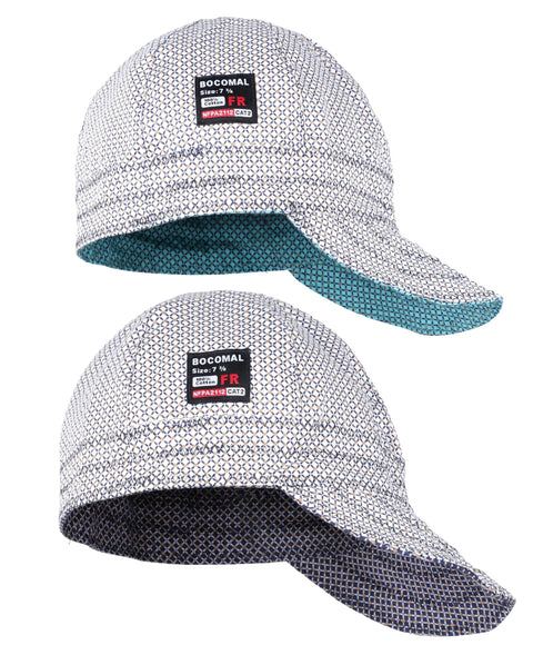 Flame Resistant Plaid Welding Cap 7oz Midweight FR Cotton Cat2 NFPA2112 2 Pack, 6 Panel Design, Size 7 7/8, Blue Lining, Arc Shield