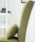 Kick Back Today Spring Green Chenille Armless Accent Chair With Rich Espresso Wood Legs And Snug Kidney Pillow side view with herringbone texture