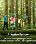 AI auto-follow feature of Follow Me Drone With Camera And Self Flying Mode in forest, showcasing intelligent flight paths.