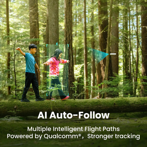 AI auto-follow feature of Follow Me Drone With Camera And Self Flying Mode in forest, showcasing intelligent flight paths.