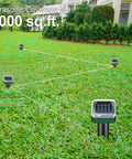 Diagram showing eight pack solar powered mole repellent ultrasonic outdoor pest repeller for lawns and gardens waterproof