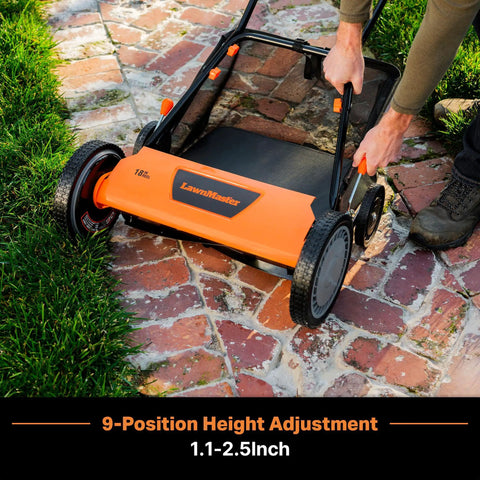 Push Reel Lawn Mower With An 18 Inch Deck And 5 Blades For A Clean Scissor Like Cut Designed For Small Lawns 9 Cutting Positions