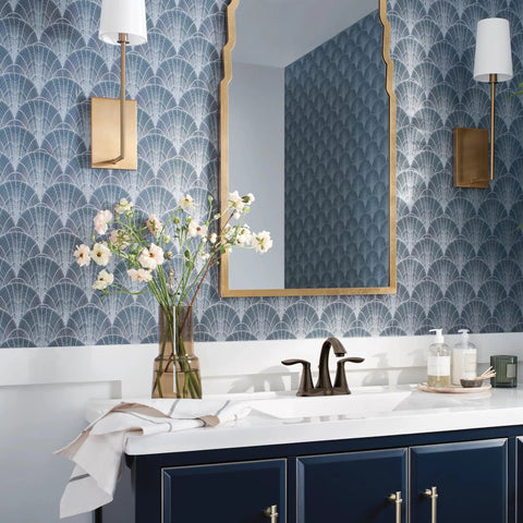 Eva Oil-Rubbed Bronze Two-Handle Centerset Lavatory Faucet installed on white countertop in stylish bathroom setting.