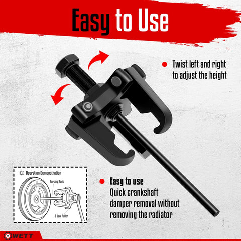 Heavy Duty Harmonic Balancer Puller Set With 3 Jaw Puller Push Bolt And Forcing Rods For Automotive Repair Three Eighths Inch Square Drive Rods