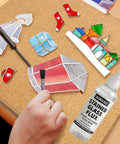 4oz Liquid Zinc Solder Flux for stained glass soldering projects, bottle with brush, stained glass art pieces displayed