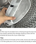 Hand installing Upgraded Dryer Lint Screen With Case Cover For Whirlpool And Kenmore Dryers, showing mesh material in drum interior.