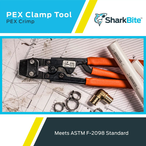 Pro Grade PEX Clamp Tool With Orange 3-Handle Grip For All 3/8 To 1 Inch Stainless Clamp Rings Perfect For Securing PEX And PE-RT Tubing UC961 on blueprint.